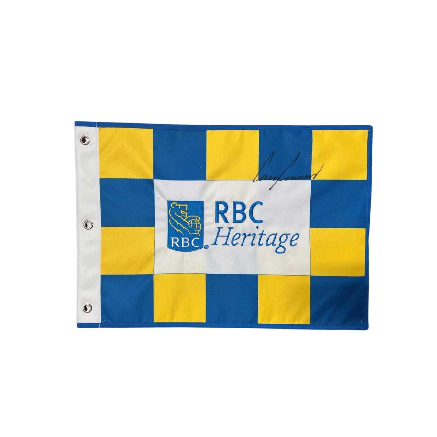 RBC Heritage 2023 14x20 Pin Flag Yellow and Blue Checkered - Signed By Corey Conners