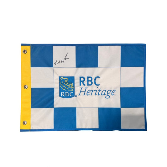 RBC Heritage 2023 14x20 Pin Flag White and Blue Checkered - Signed By Mackenzie Hughes