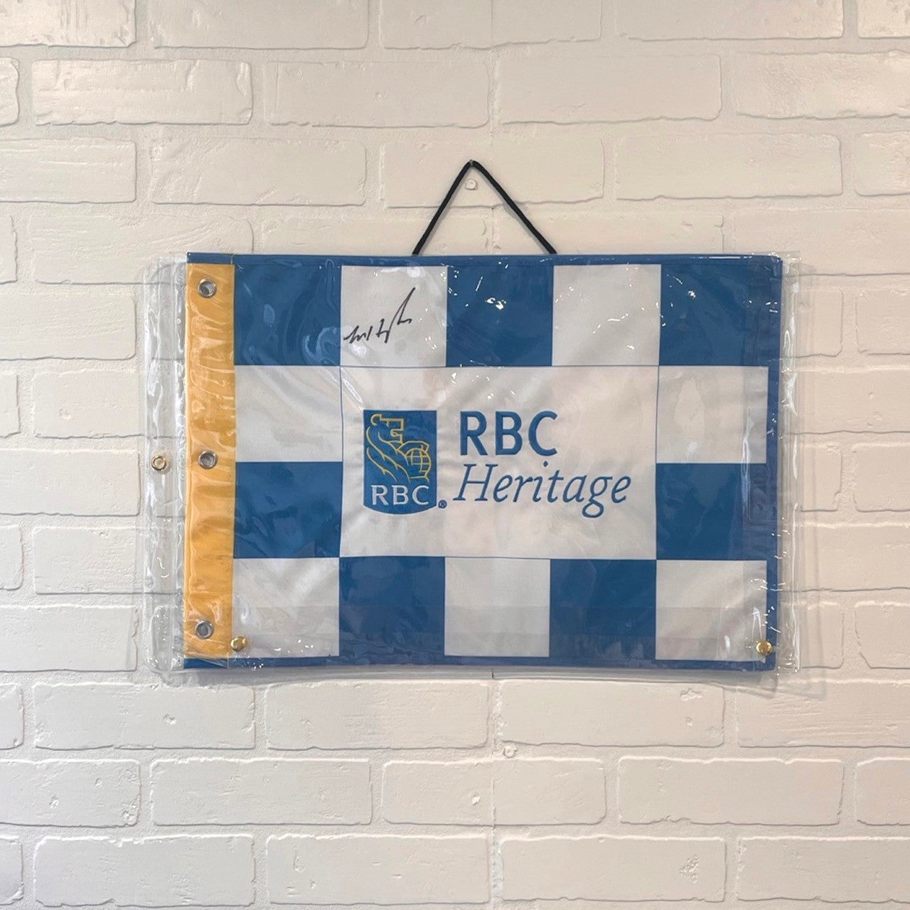 RBC Heritage 2023 14x20 Pin Flag White and Blue Checkered - Signed By Mackenzie Hughes
