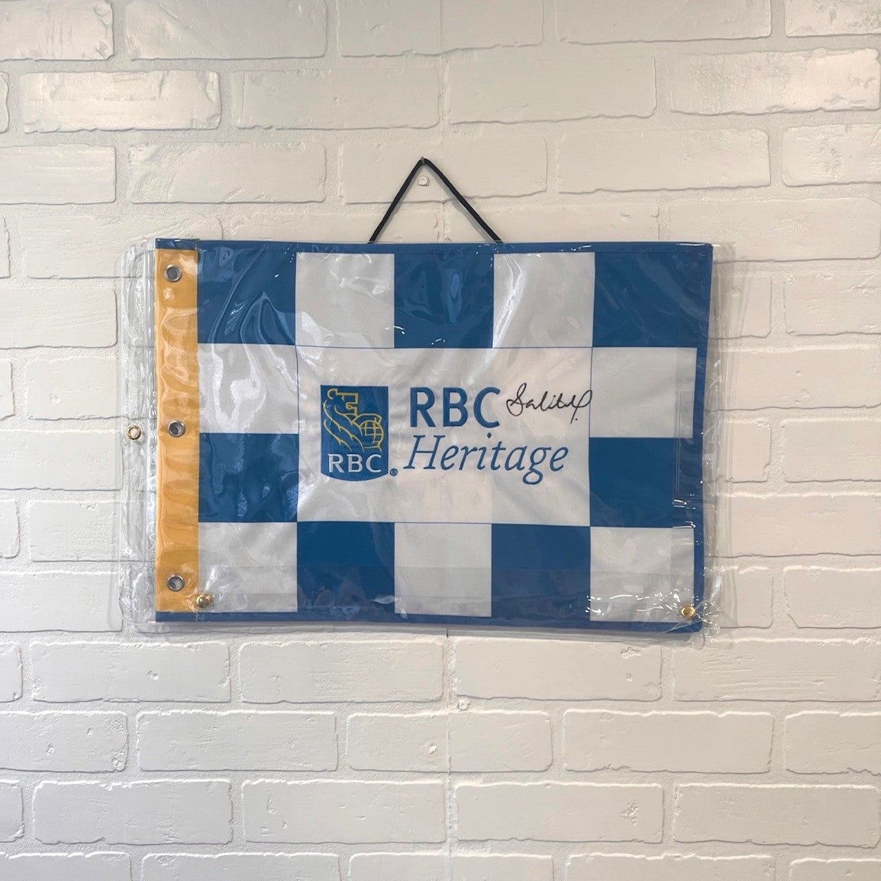 RBC Heritage 2023 14x20 Pin Flag White and Blue Checkered - Signed By Sahith Theegala