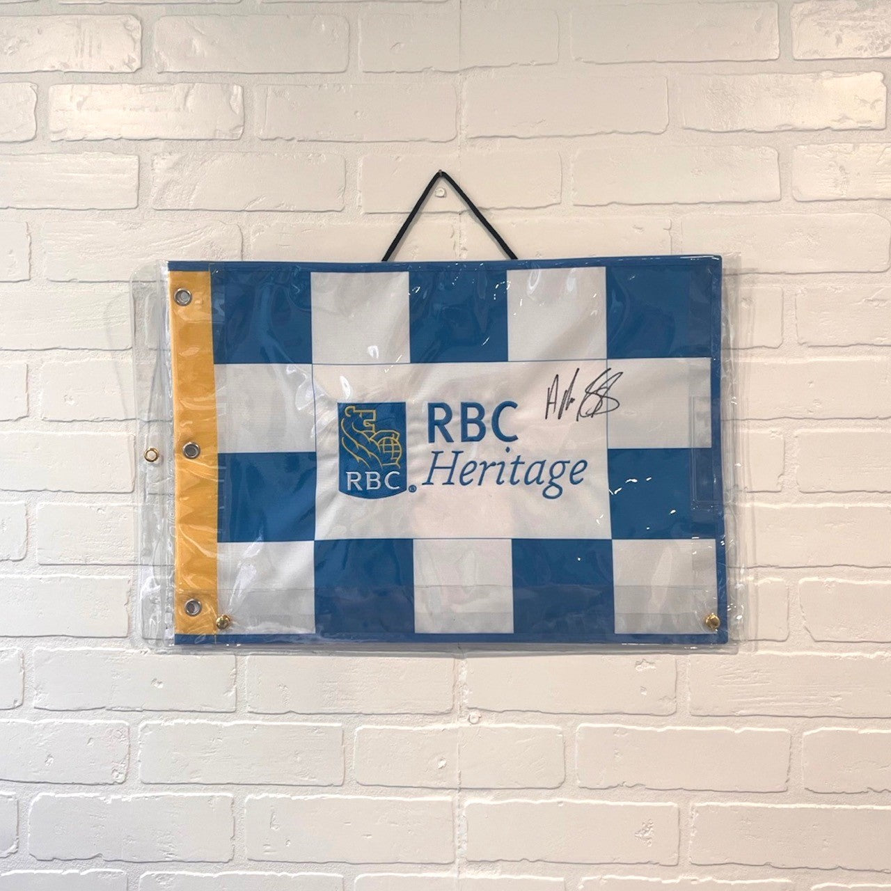 RBC Heritage 2023 14x20 Pin Flag White and Blue Checkered - Signed By Adam Svensson