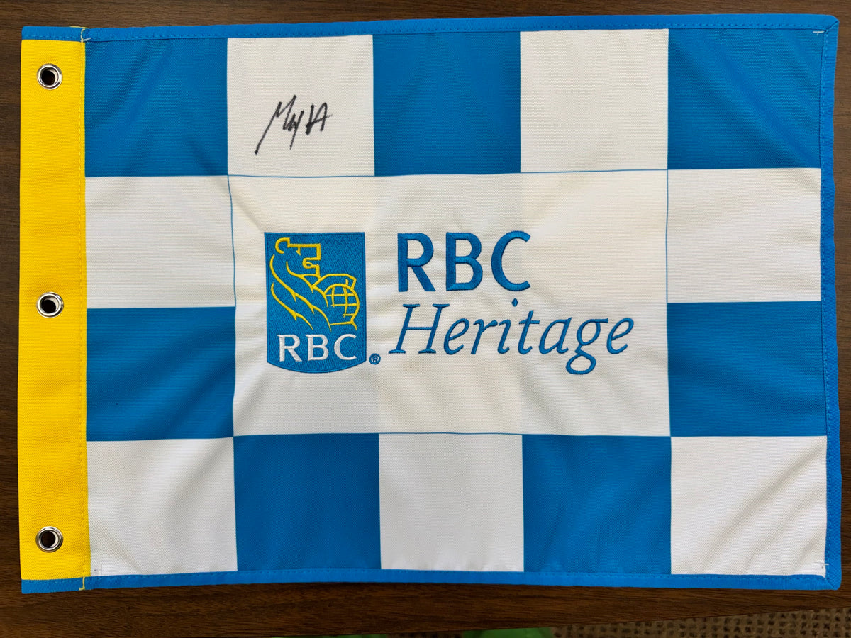 Max Homa signed RBC Heritage Golf Flag-2023 - blue check