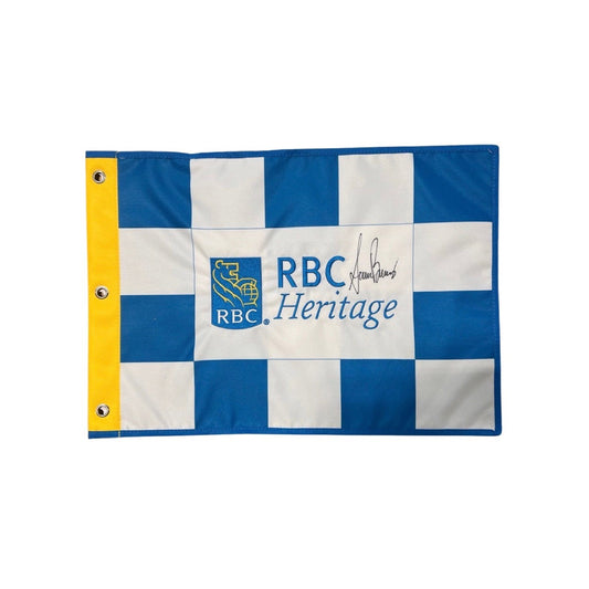 RBC Heritage 2023 14x20 Pin Flag White and Blue Checkered - Signed By Sam Burns