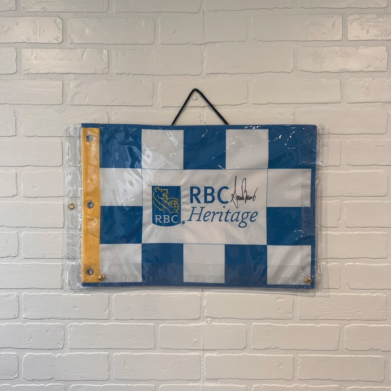 RBC Heritage 2023 14x20 Pin Flag White and Blue Checkered - Signed By Sam Burns