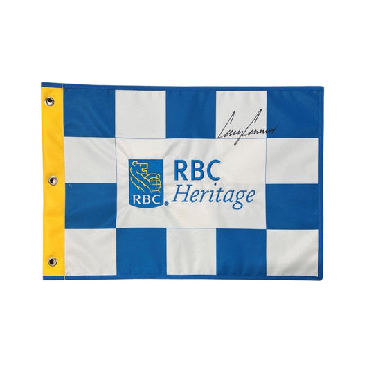 RBC Heritage 2023 14x20 Pin Flag White and Blue Checkered - Signed By Corey Conners