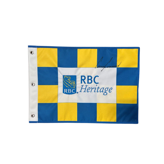 RBC Heritage 2023  14x20 Pin Flag Yellow and Blue Checkered - Signed By Corey Conners