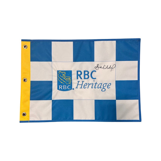RBC Heritage 2023 14x20 Pin Flag White and Blue Checkered - Signed By Sahith Theegala