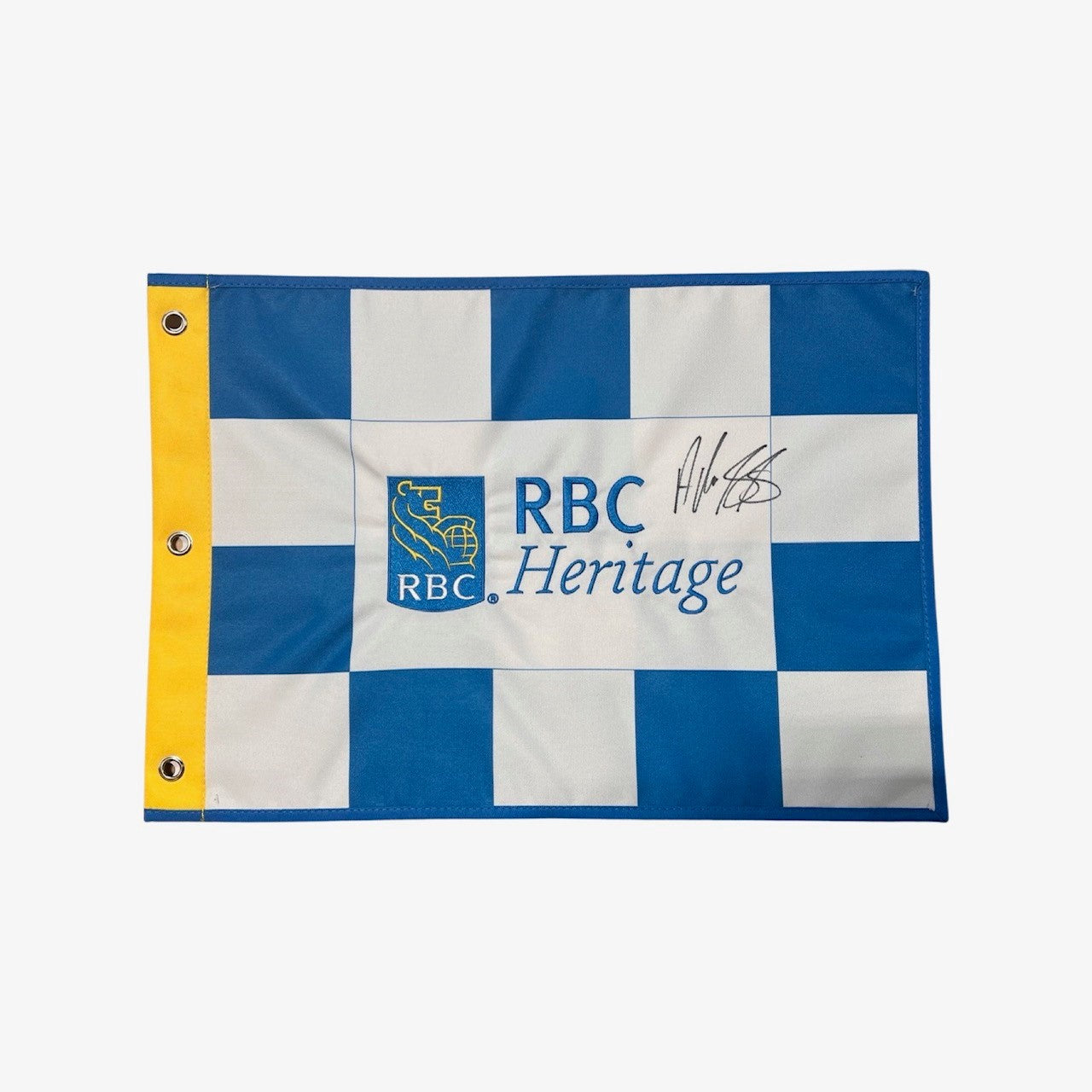 RBC Heritage 2023 14x20 Pin Flag White and Blue Checkered - Signed By Adam Svensson