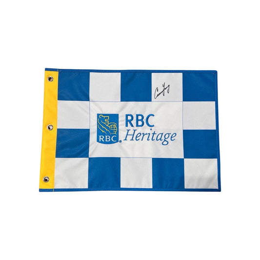 RBC Heritage 2023 14x20 Pin Flag White and Blue Checkered - Signed By Cameron Young