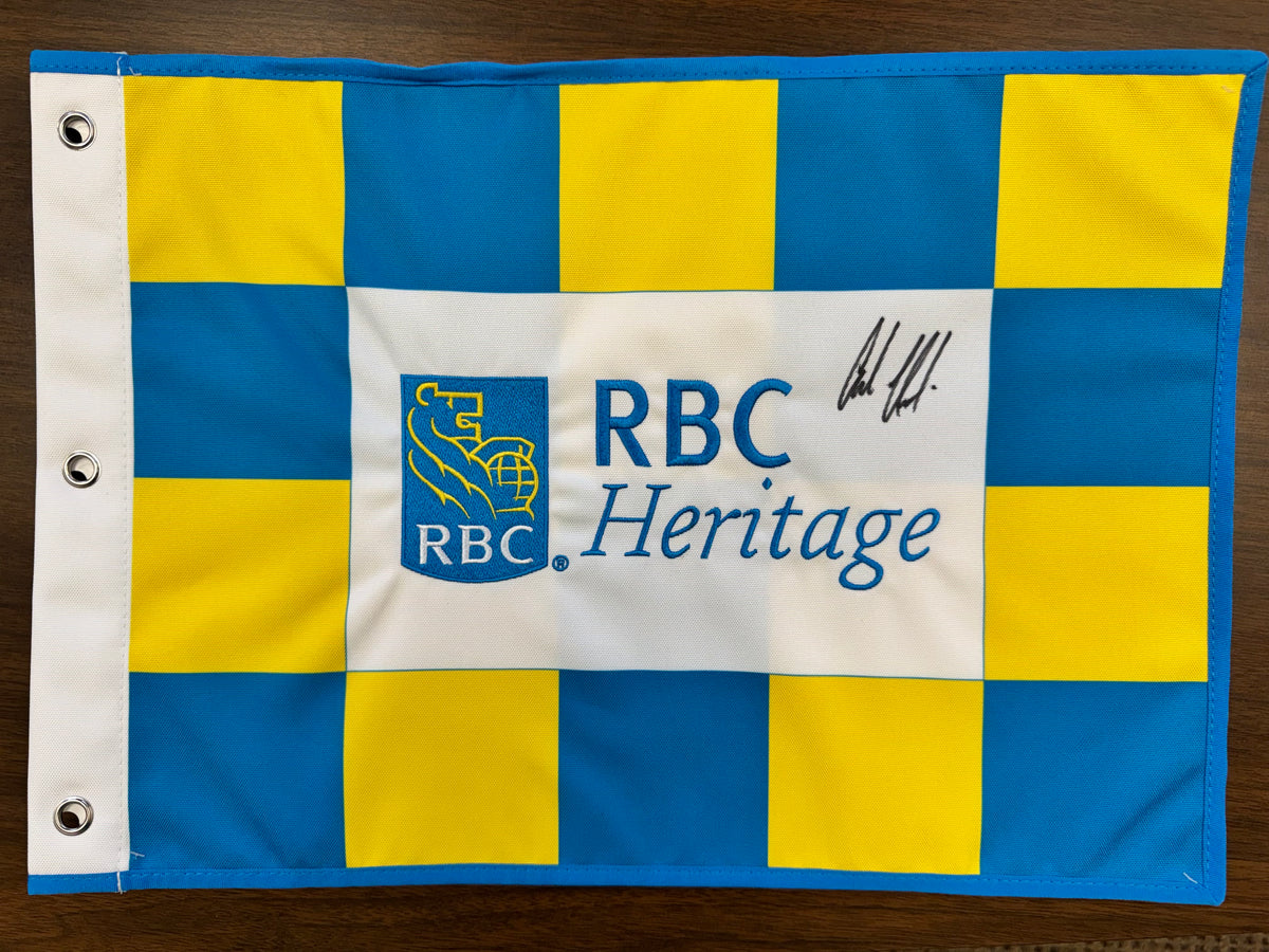 Adam Hadwin signed RBC Heritage Golf Flag-2023 - blue and yellow check