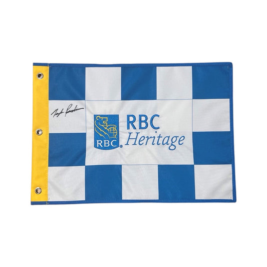 RBC Heritage 2023 14x20 Pin Flag White and Blue Checkered - Signed By Taylor Pendrith