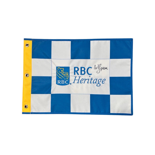 RBC Heritage 2023 14x20 Pin Flag White and Blue Checkered - Signed By Web Simpson